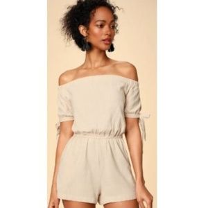 Lulus Georgiana Beige Off-the-Shoulder Romper